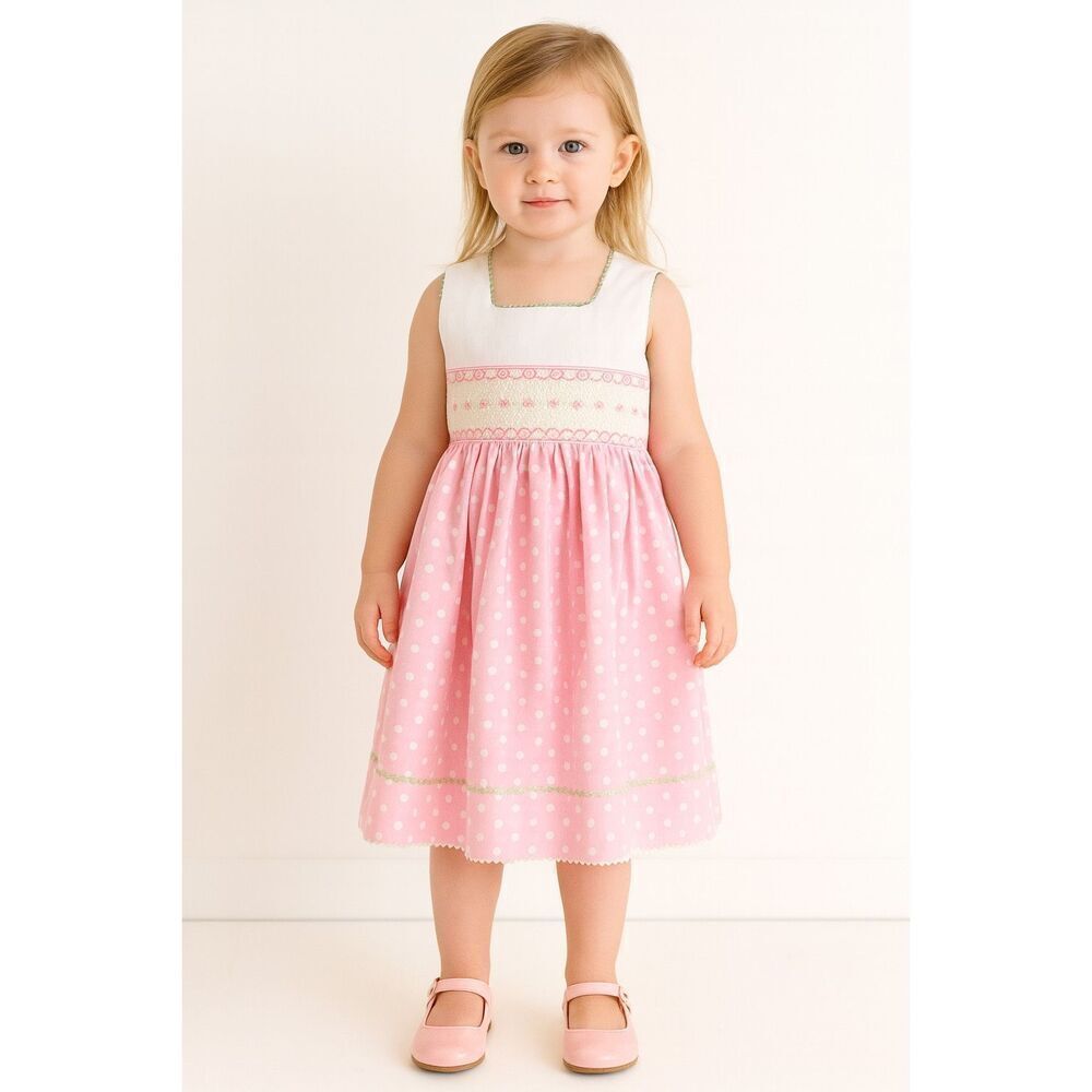 SOUTHERN SUNSHINE KIDS Girls Pink White Polka Dot Dress Size 3
